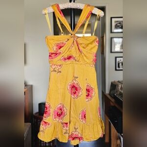 Free People Golden Poppy Floral Halter Mini Dress